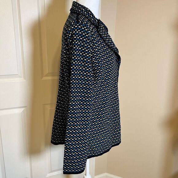 Exclusively Misook Blue, White, Black Metallic Blazer Style Knit Cardigan Large - Picture 4 of 10